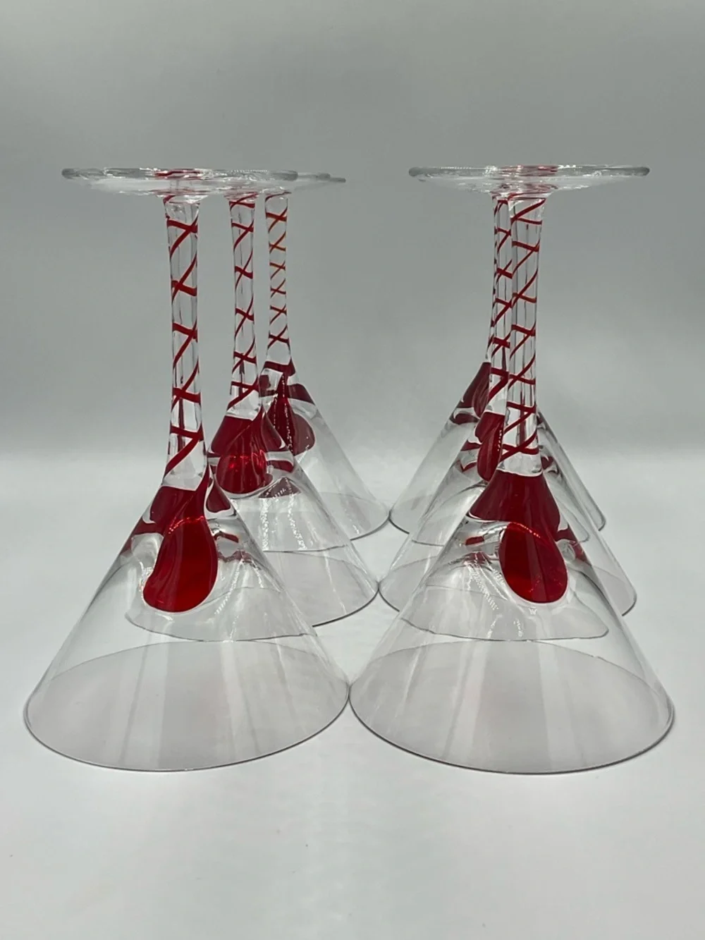 PIER 1 Red Drip Drop Swirl Stem Martini Glasses Set of 6